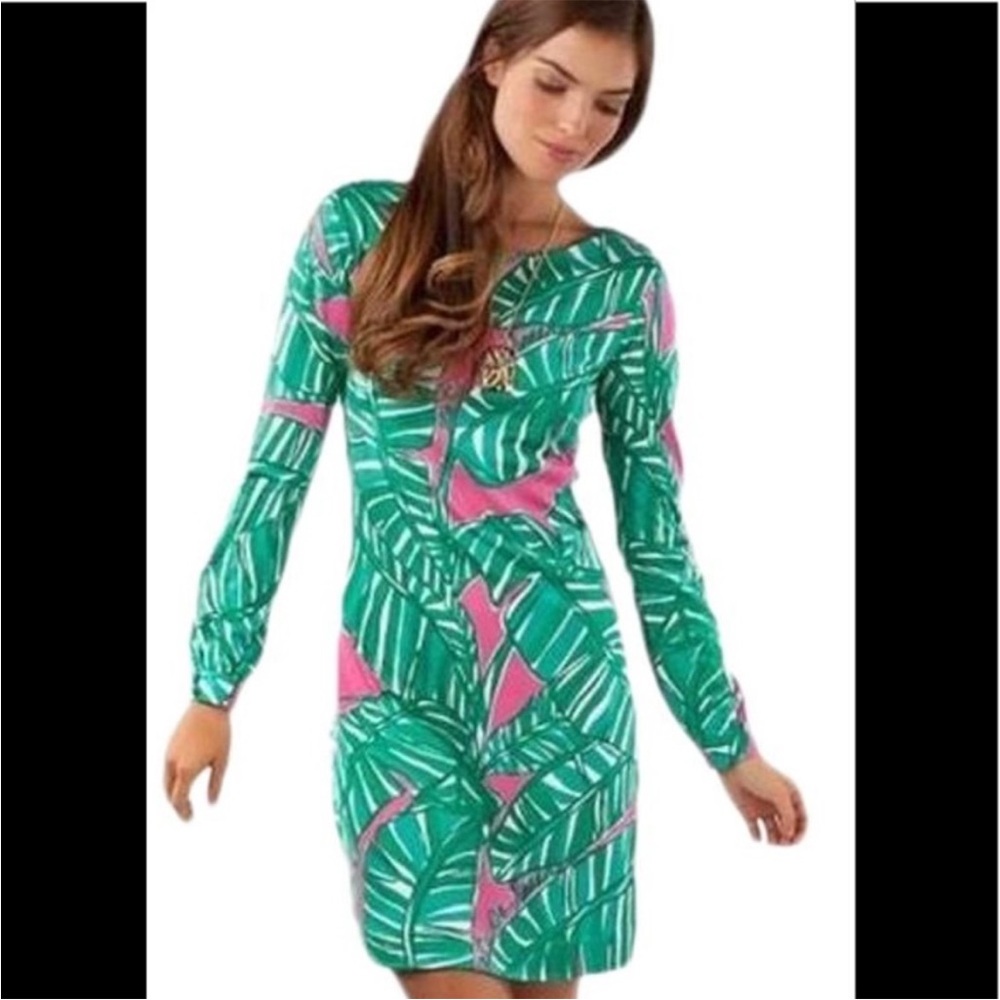Lilly Pulitzer Green and Pink Long Sleeve Shift Dress